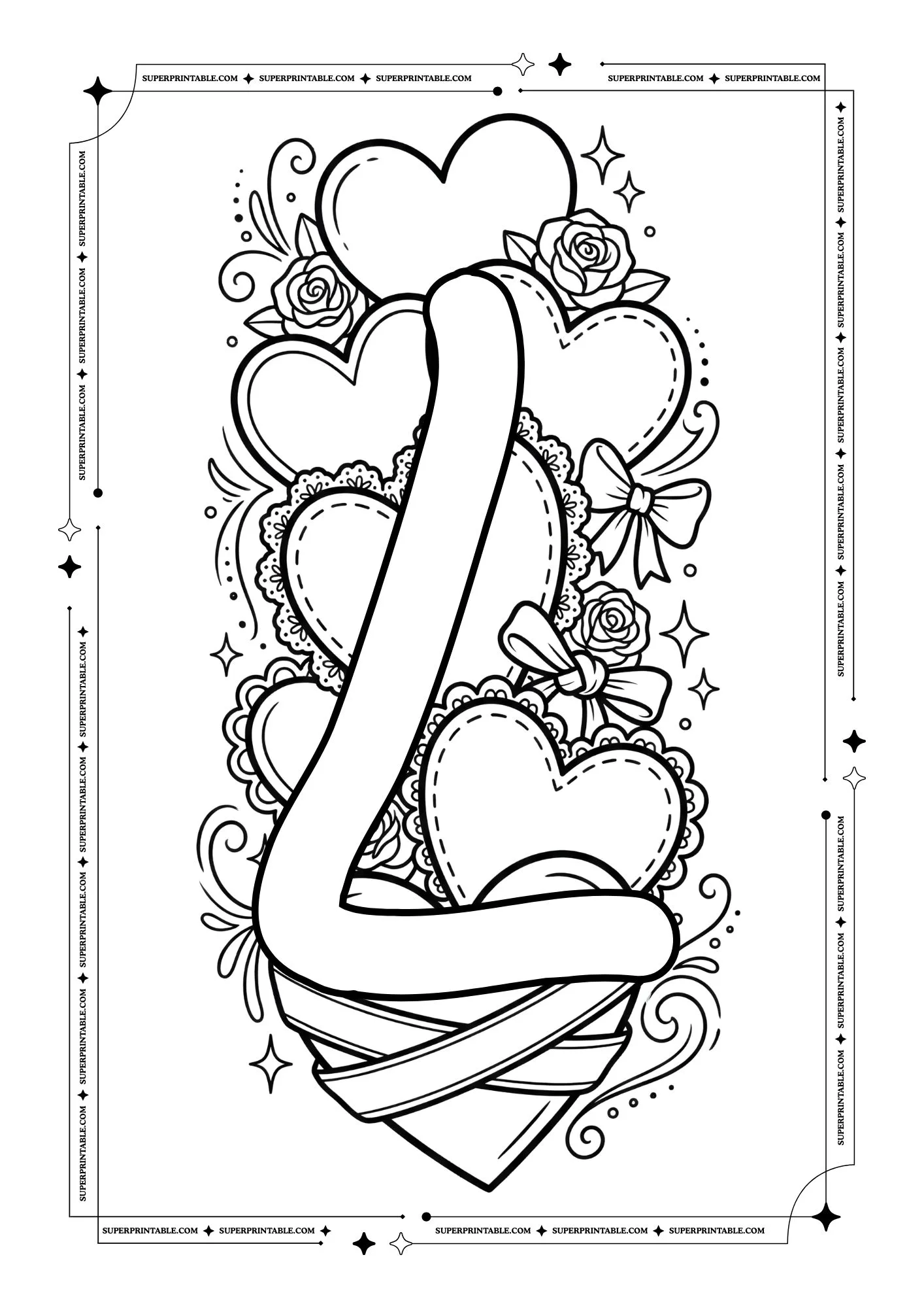 Hearts Valentines Alphabet Coloring Pages 12