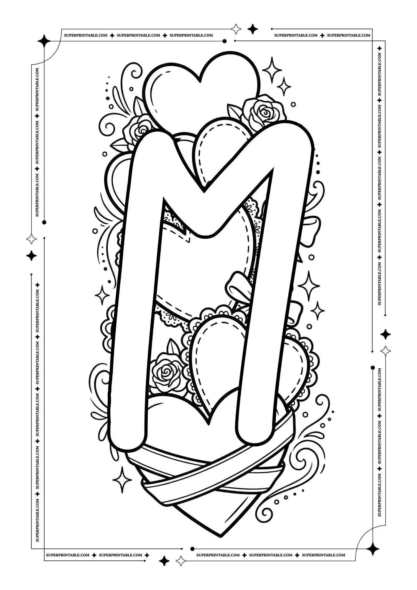 Hearts Valentines Alphabet Coloring Pages 13
