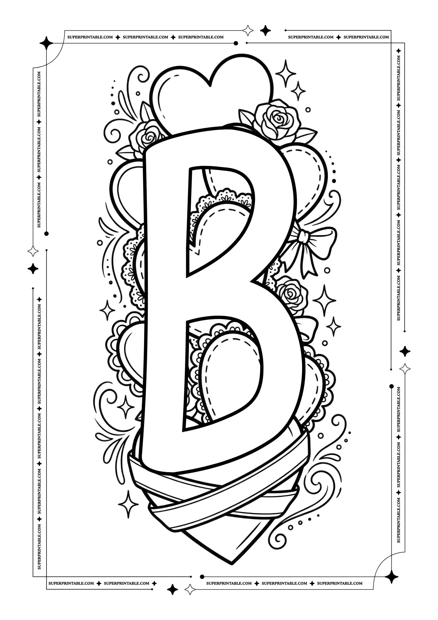 Hearts Valentines Alphabet Coloring Pages 2
