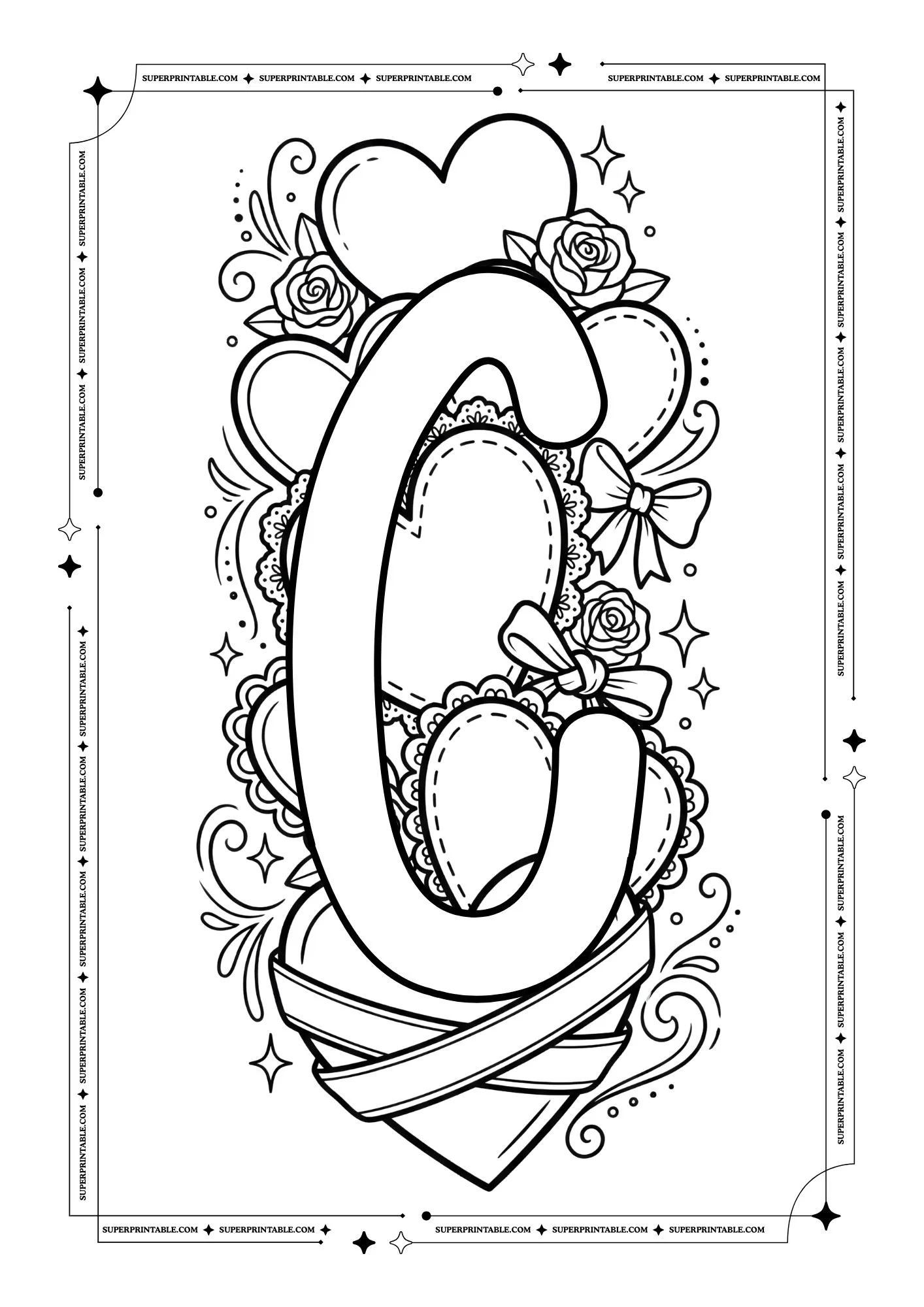 Hearts Valentines Alphabet Coloring Pages 3