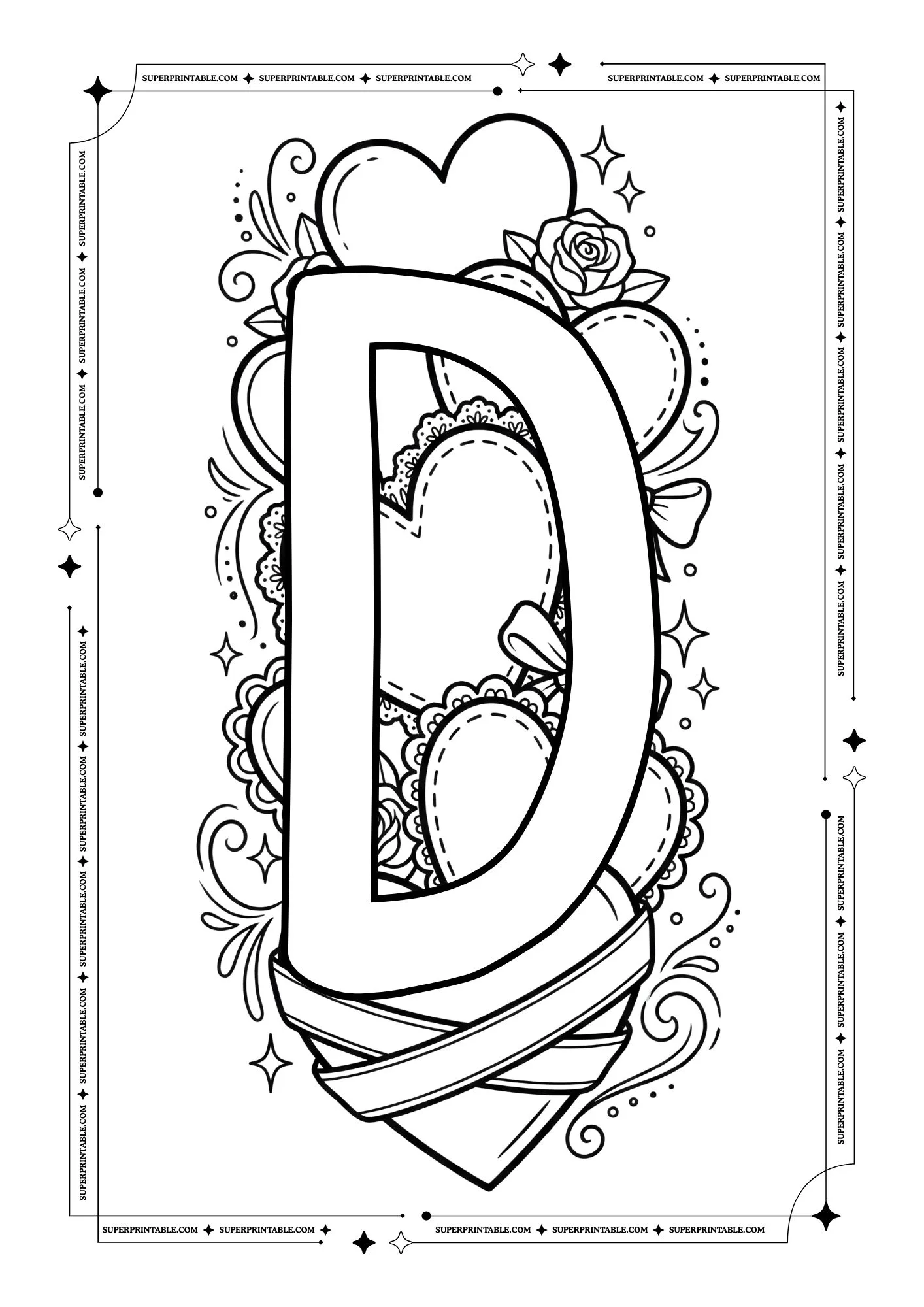 Hearts Valentines Alphabet Coloring Pages 4