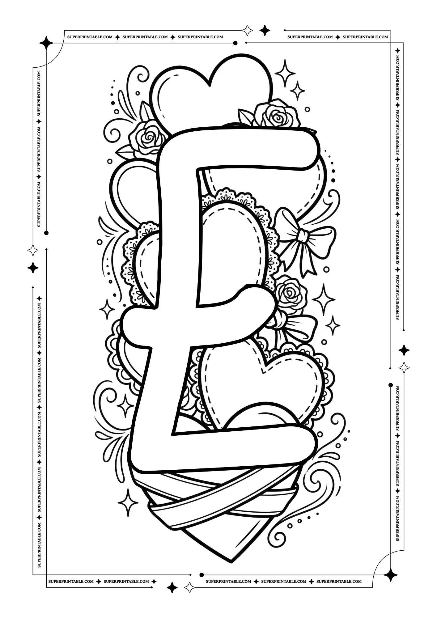 Hearts Valentines Alphabet Coloring Pages 5