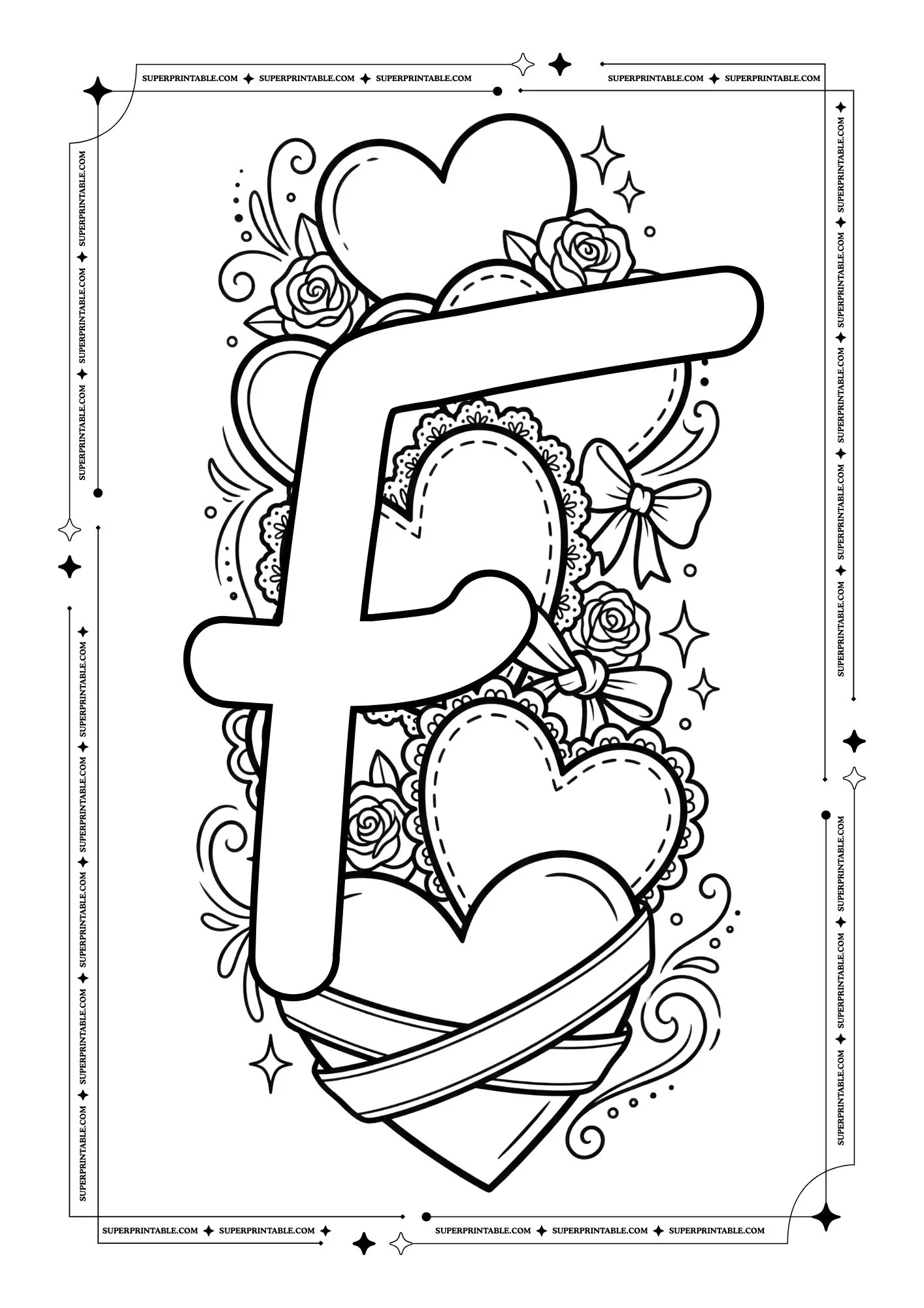 Hearts Valentines Alphabet Coloring Pages 6