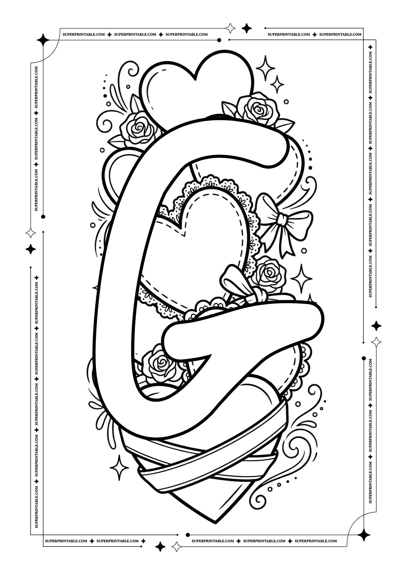 Hearts Valentines Alphabet Coloring Pages 7
