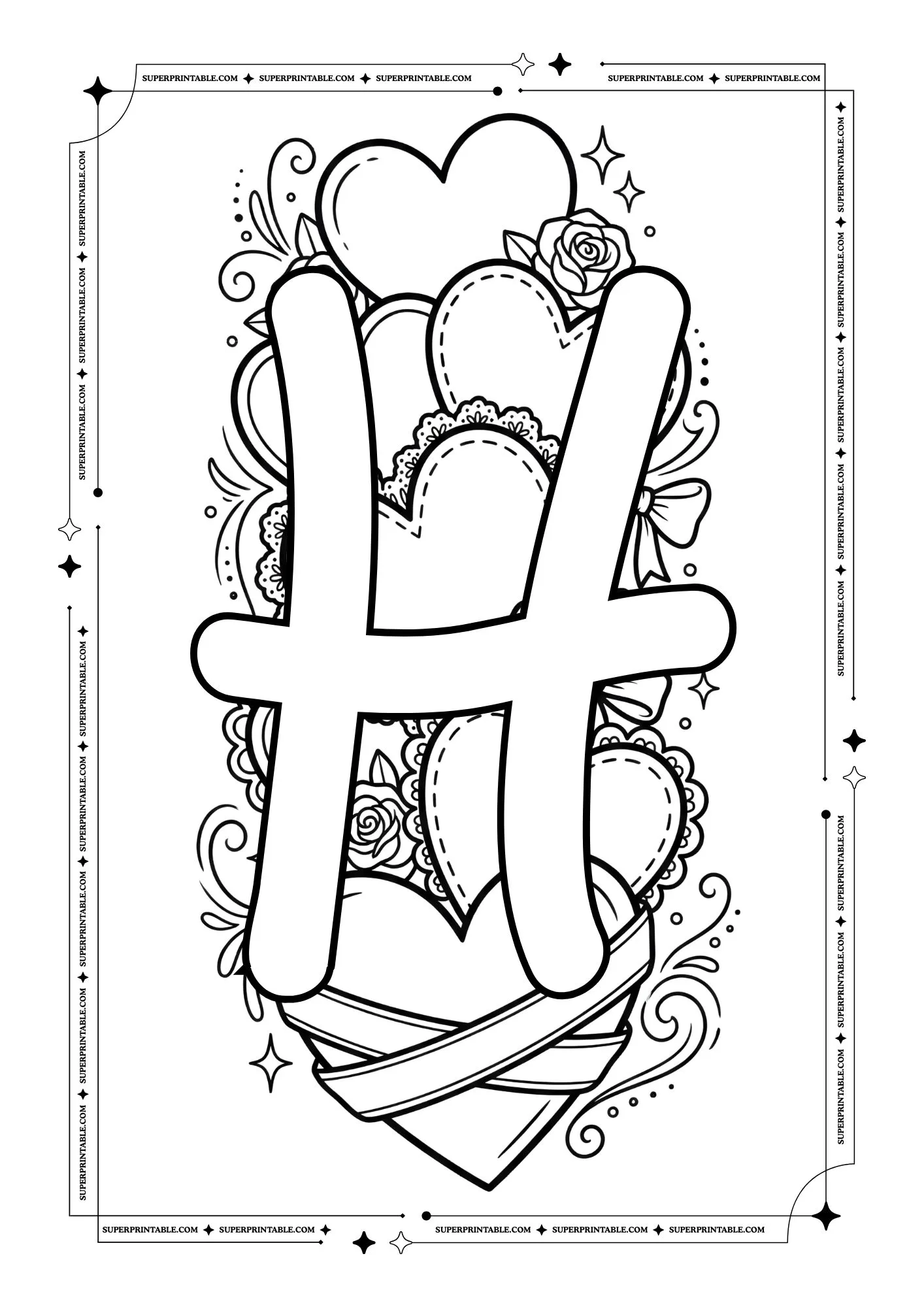 Hearts Valentines Alphabet Coloring Pages 8