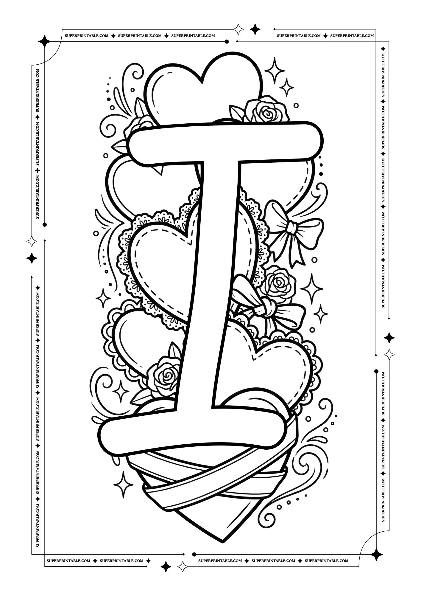 Hearts Valentines Alphabet Coloring Pages 9