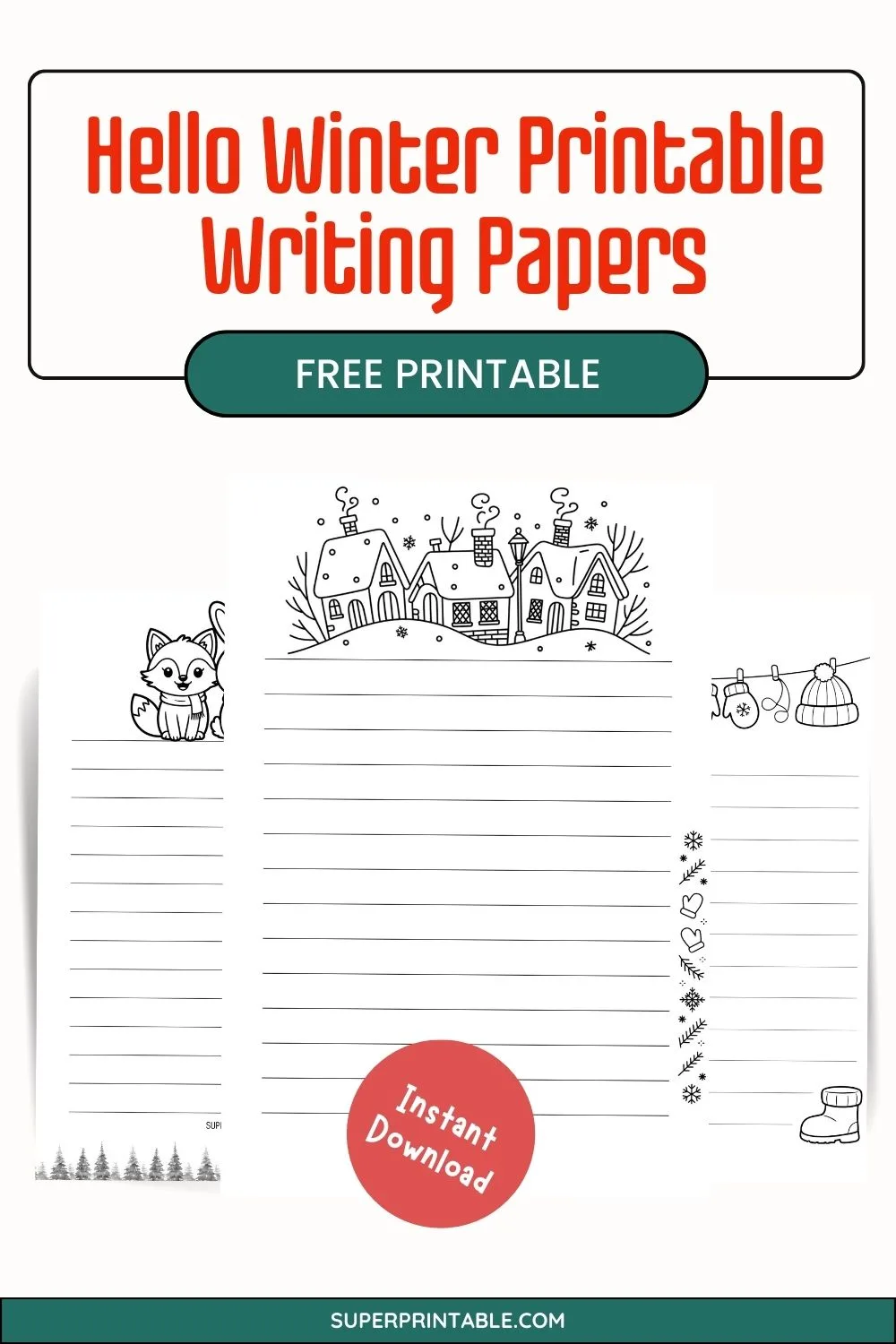 Hello Winter Printable Writing Papers Pinterest Image
