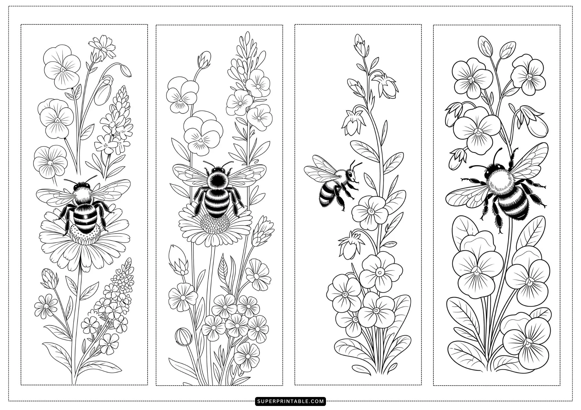 Honey Bee All Seasons Bookmark Coloring Series 1