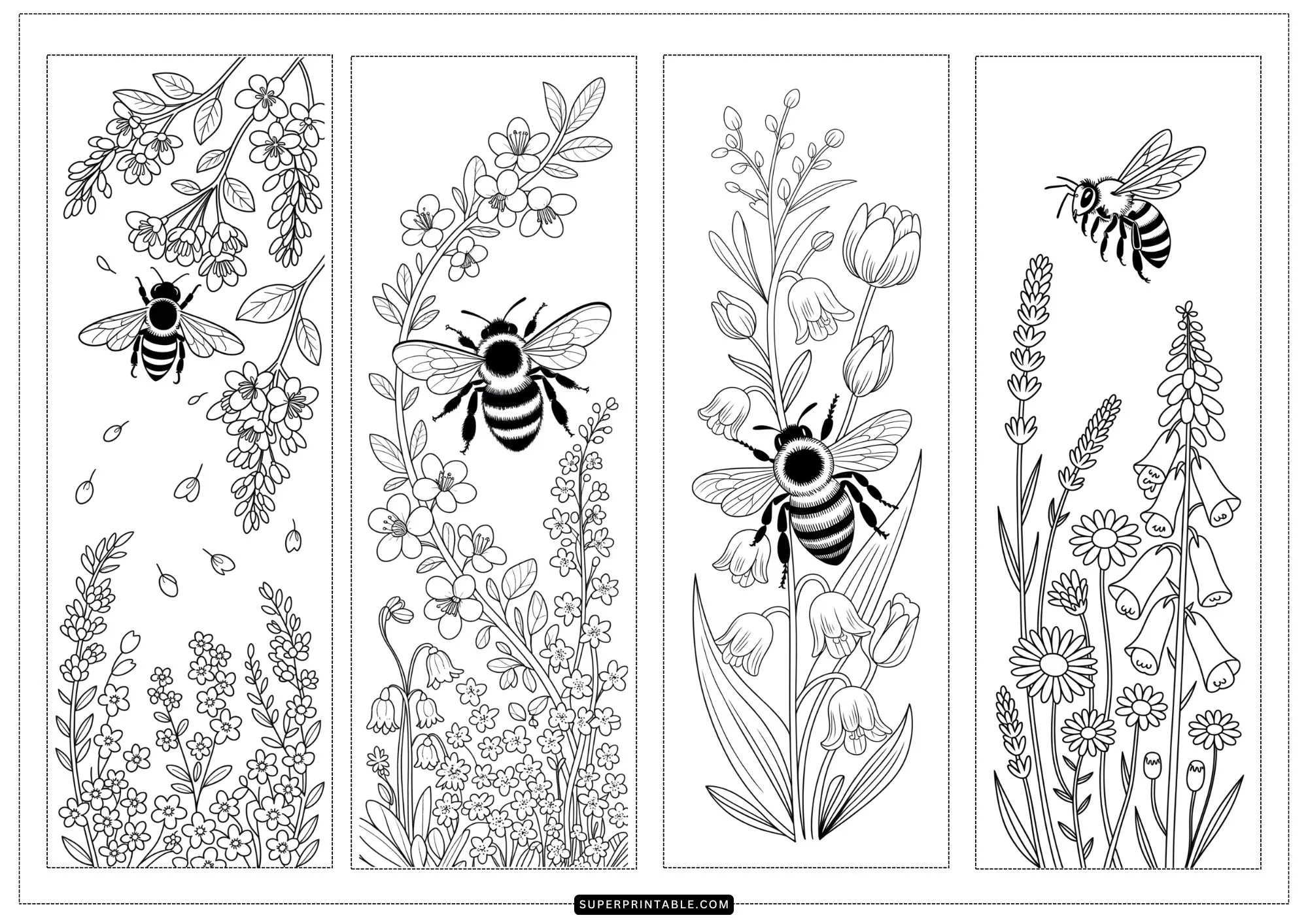 Honey Bee All Seasons Bookmark Coloring Series 2