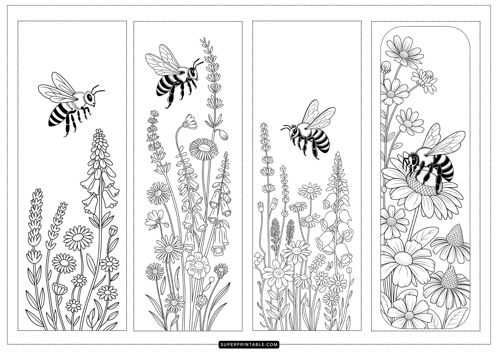 Honey Bee All Seasons Bookmark Coloring Series 3