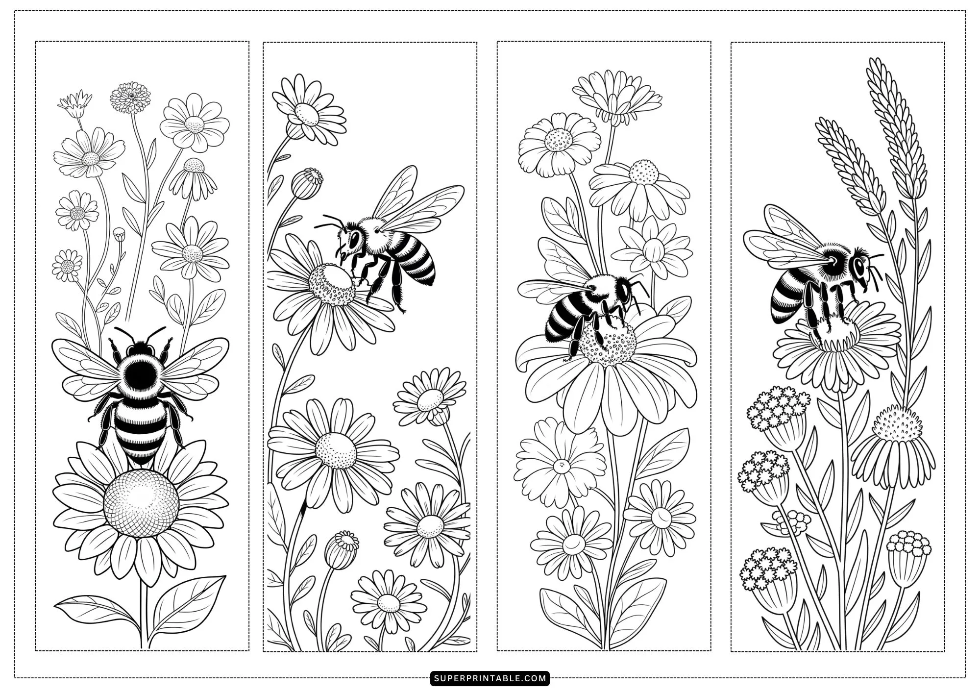 Honey Bee All Seasons Bookmark Coloring Series 4