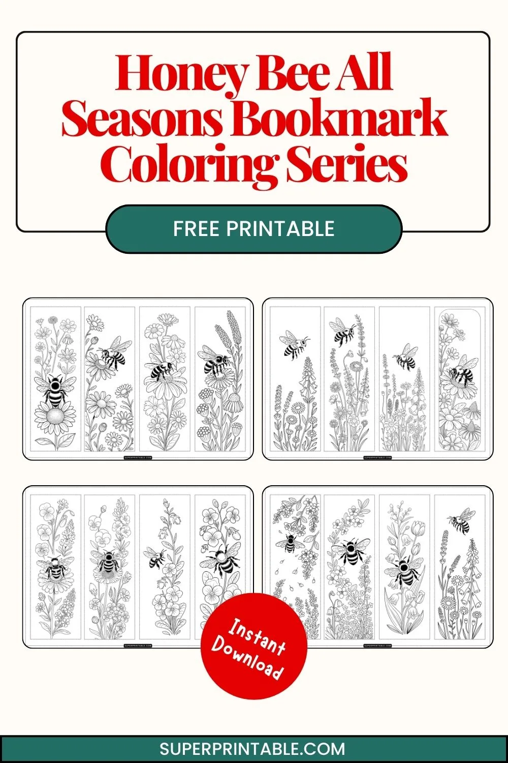Honey Bee All Seasons Bookmark Coloring Series Pinterest Image