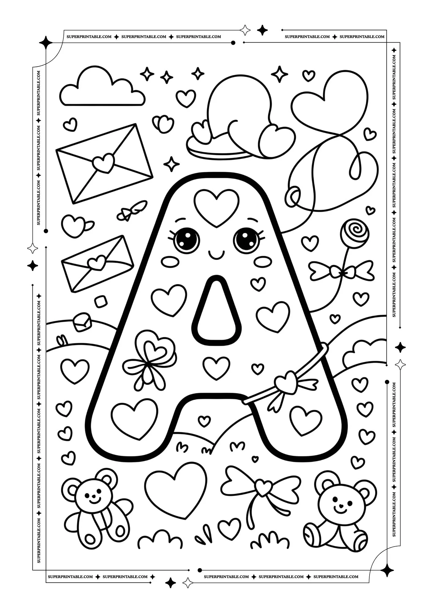 Kawaii Love Alphabet Coloring Pages 1