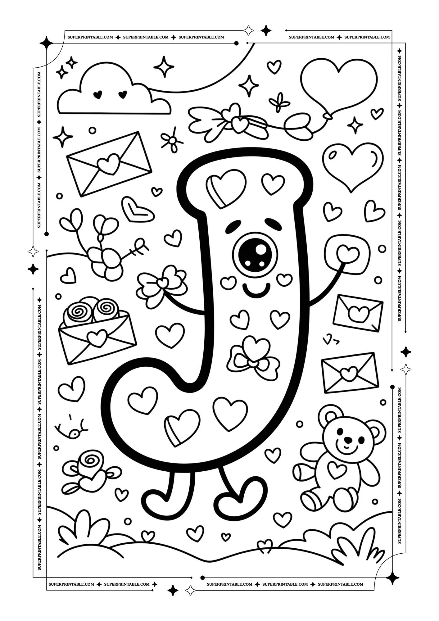 Kawaii Love Alphabet Coloring Pages 10