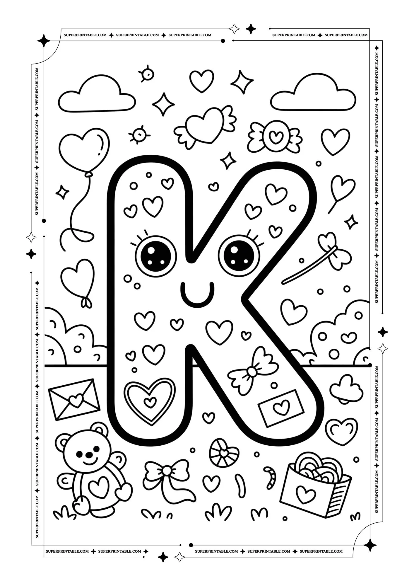 Kawaii Love Alphabet Coloring Pages 11