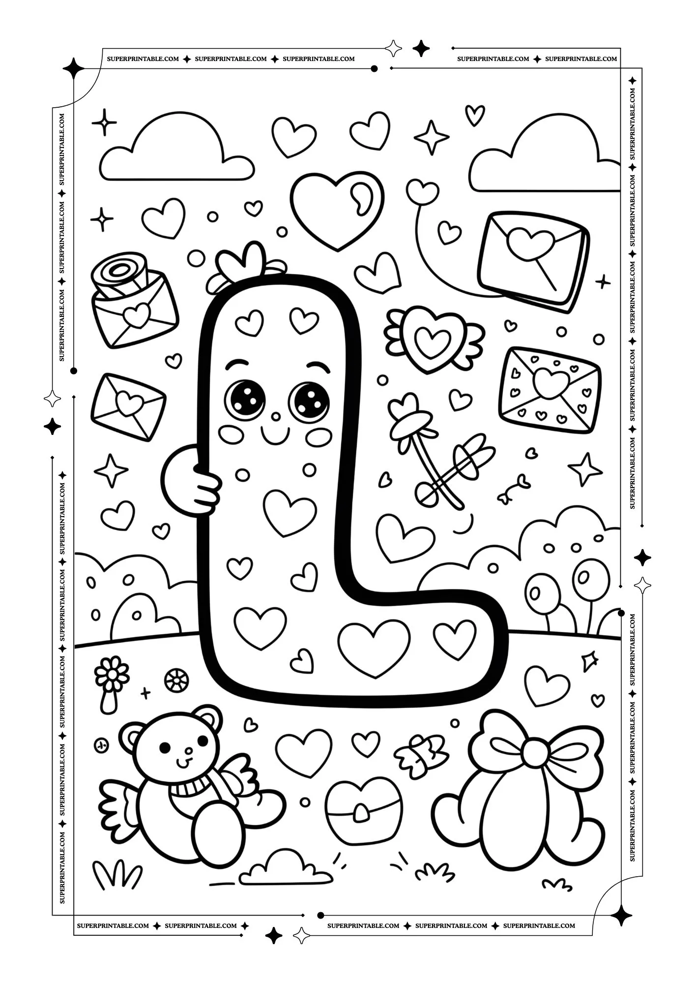 Kawaii Love Alphabet Coloring Pages 12