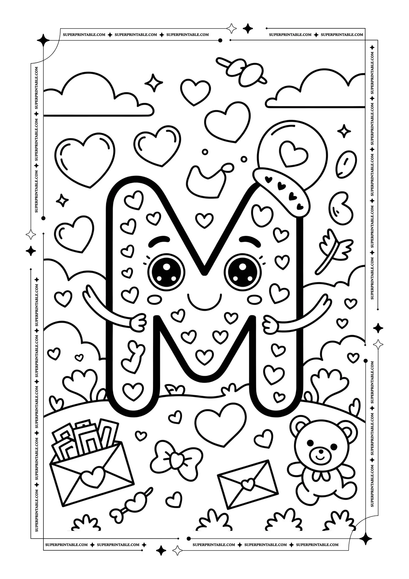 Kawaii Love Alphabet Coloring Pages 13