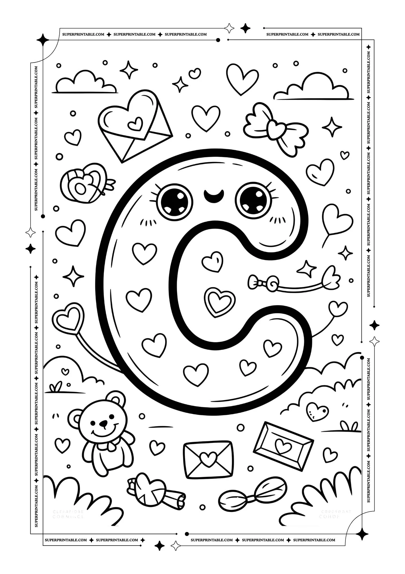 Kawaii Love Alphabet Coloring Pages 3