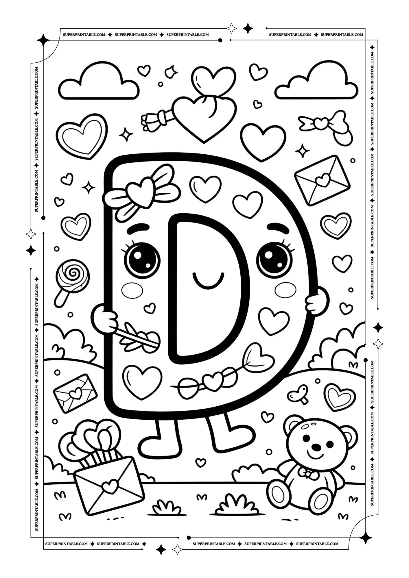 Kawaii Love Alphabet Coloring Pages 4