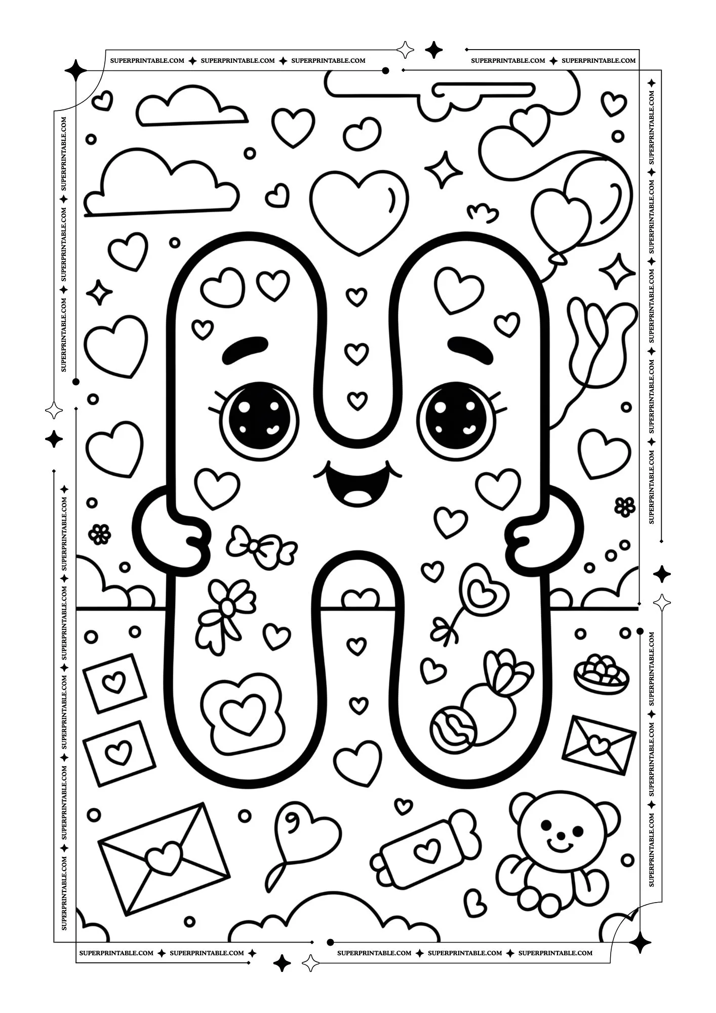 Kawaii Love Alphabet Coloring Pages 8