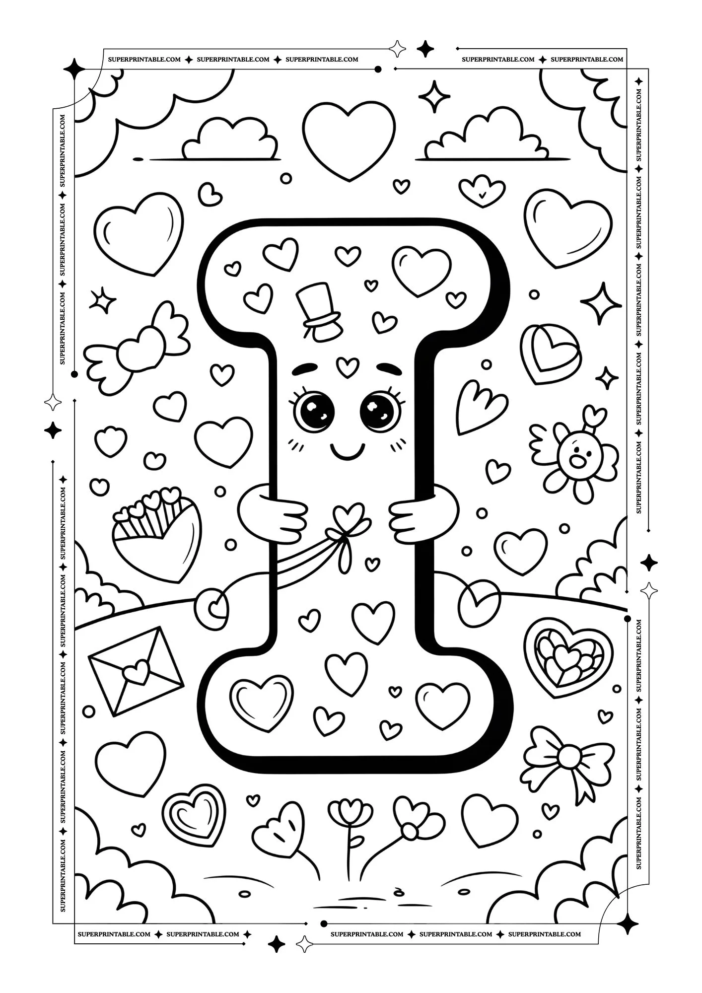 Kawaii Love Alphabet Coloring Pages 9