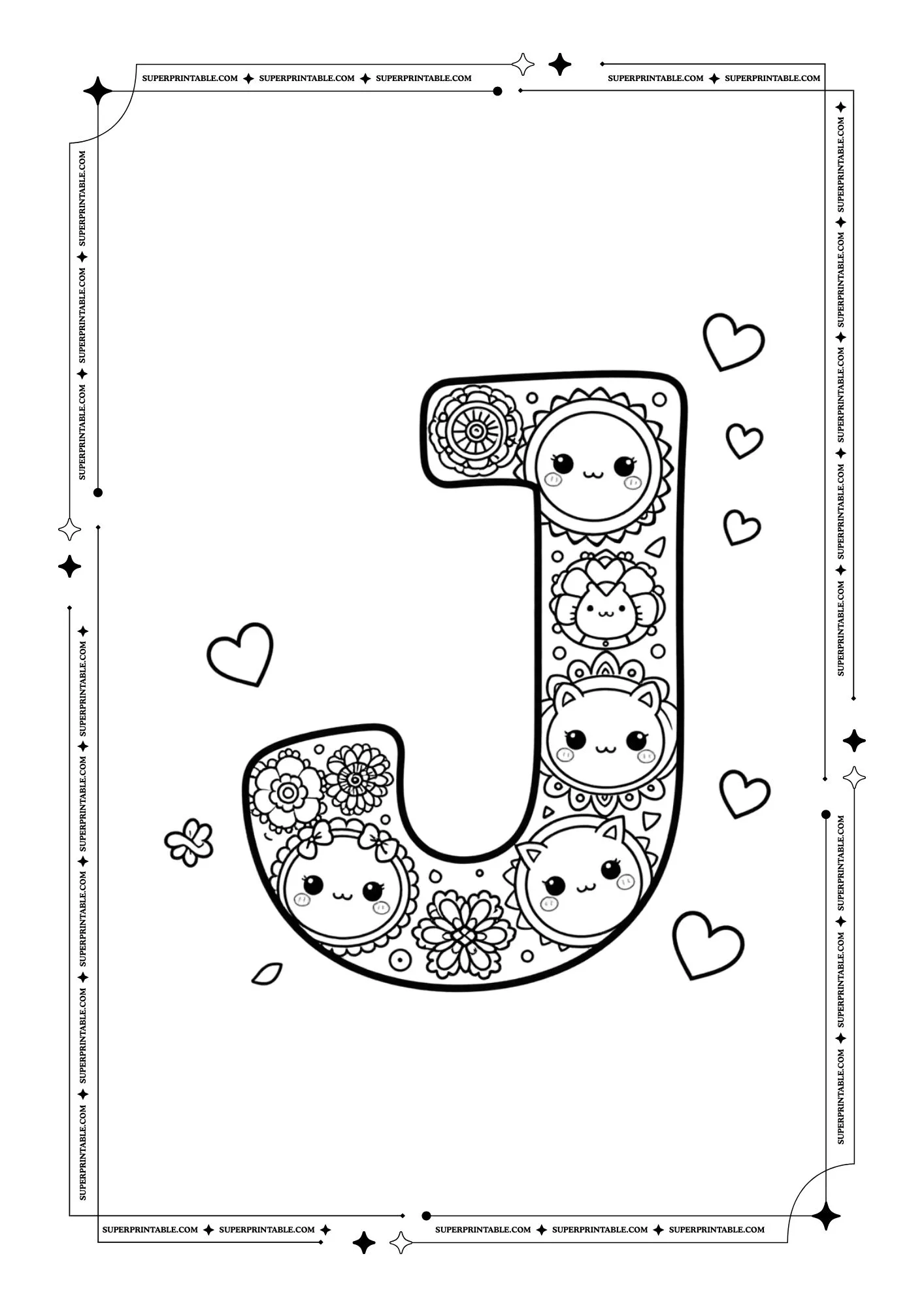 Kawaii Valentine Mandala Alphabet Coloring Pages For Kids 10