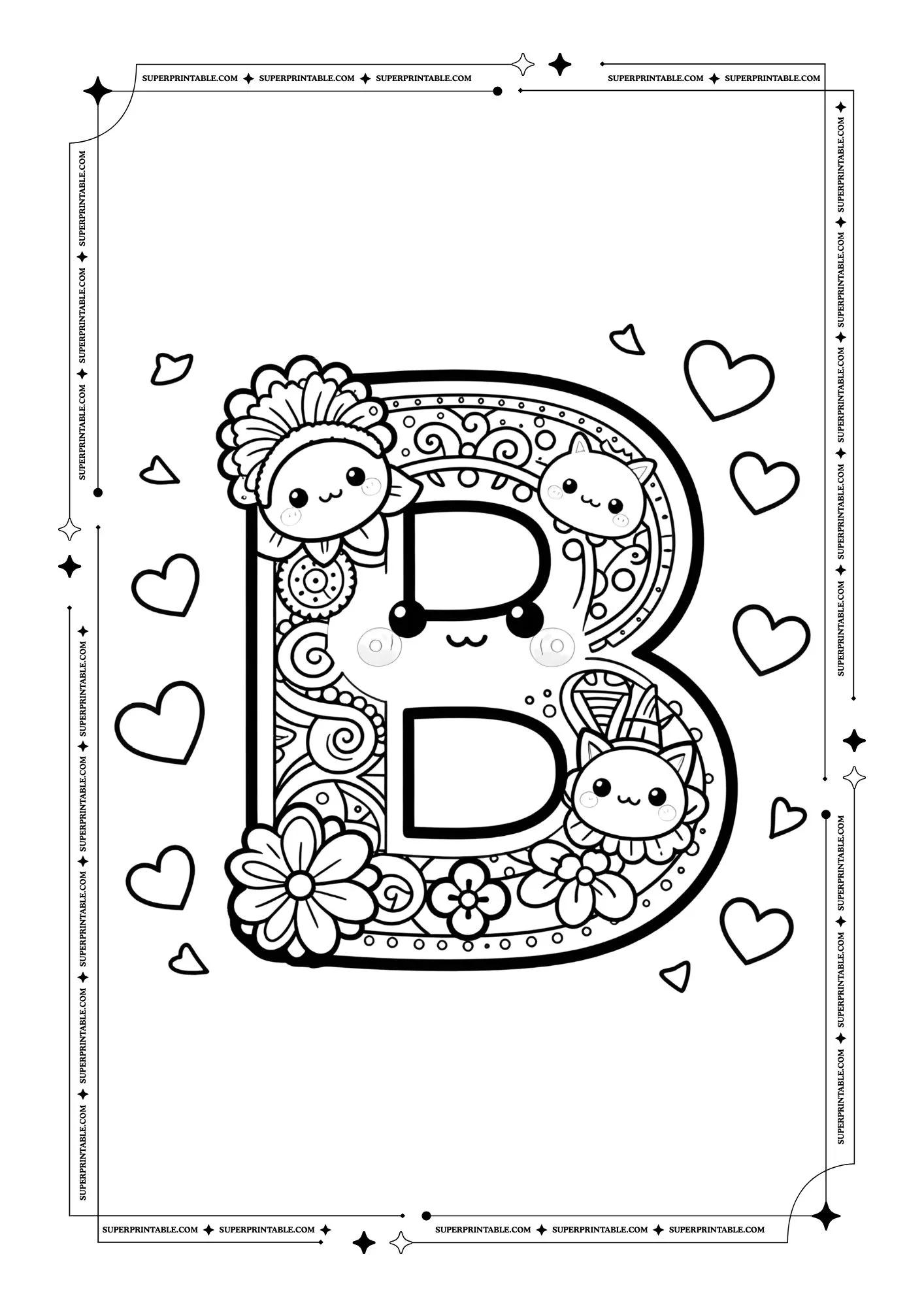 Kawaii Valentine Mandala Alphabet Coloring Pages For Kids 2