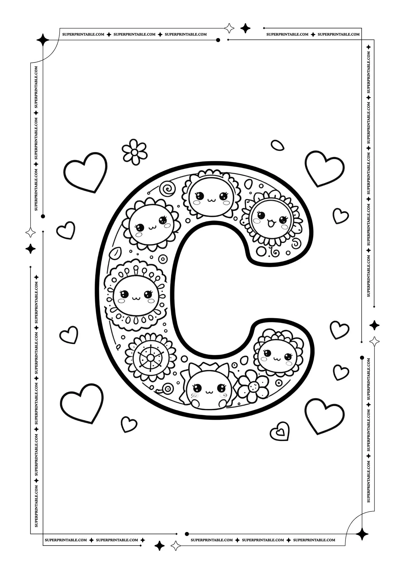 Kawaii Valentine Mandala Alphabet Coloring Pages For Kids 3