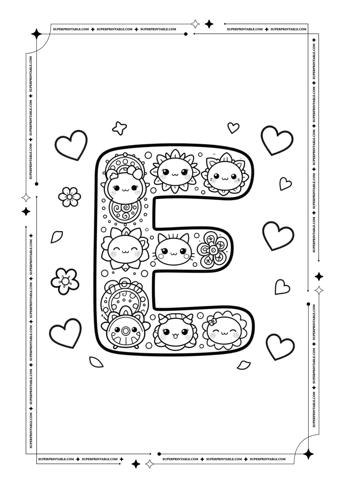 Kawaii Valentine Mandala Alphabet Coloring Pages For Kids 5
