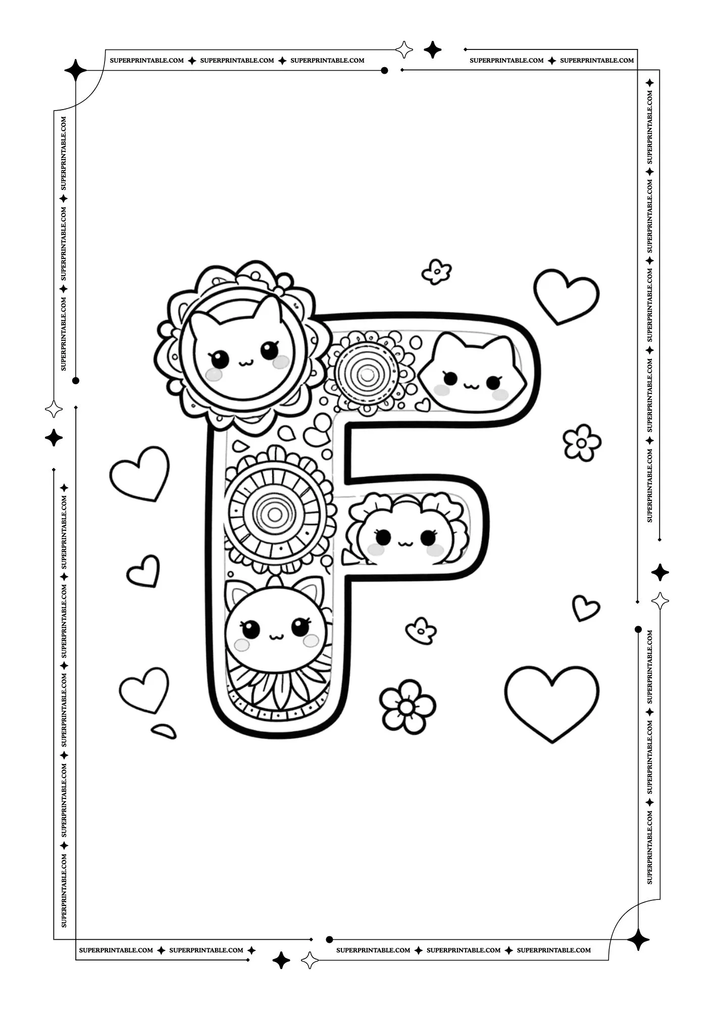 Kawaii Valentine Mandala Alphabet Coloring Pages For Kids 6
