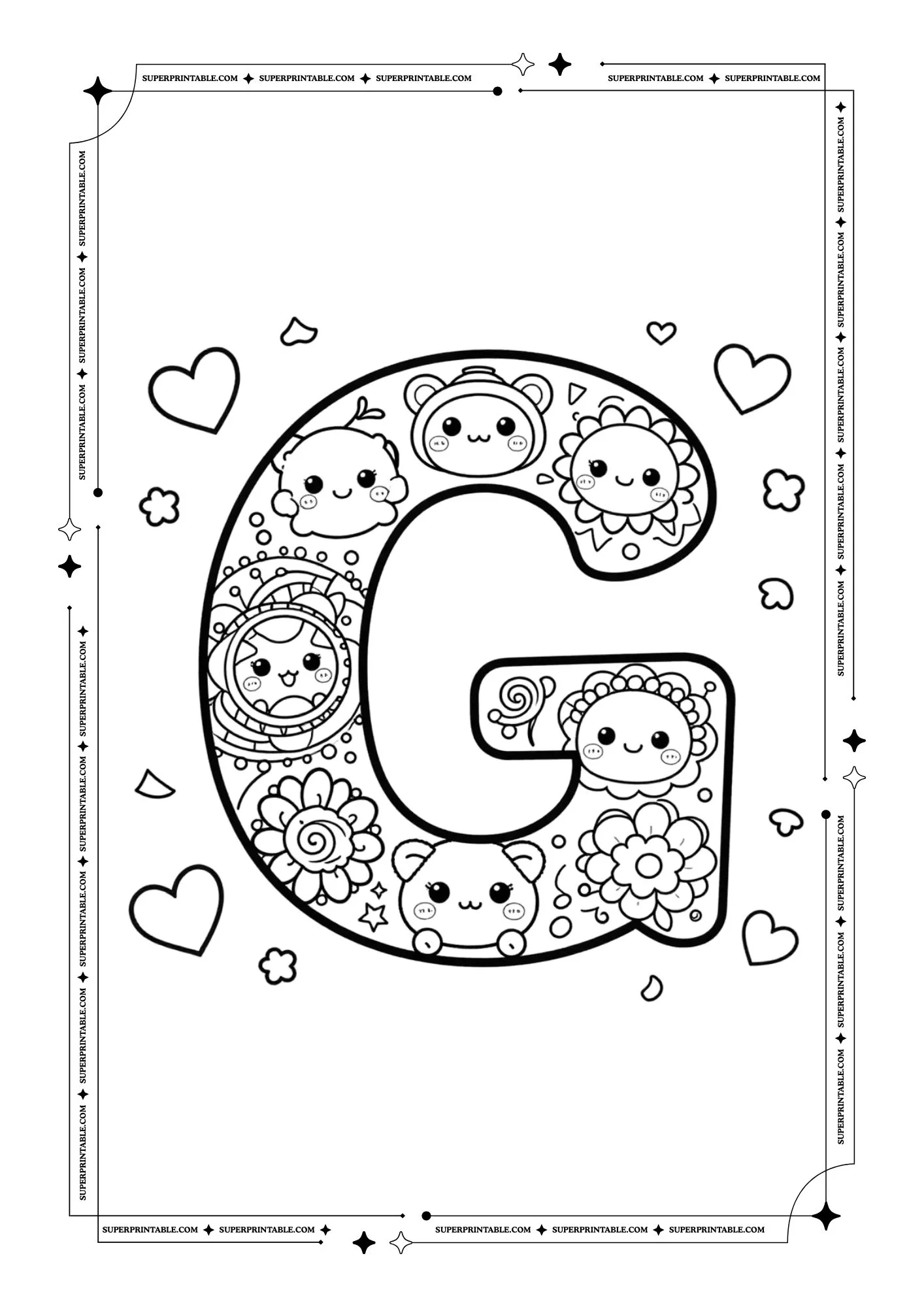 Kawaii Valentine Mandala Alphabet Coloring Pages For Kids 7