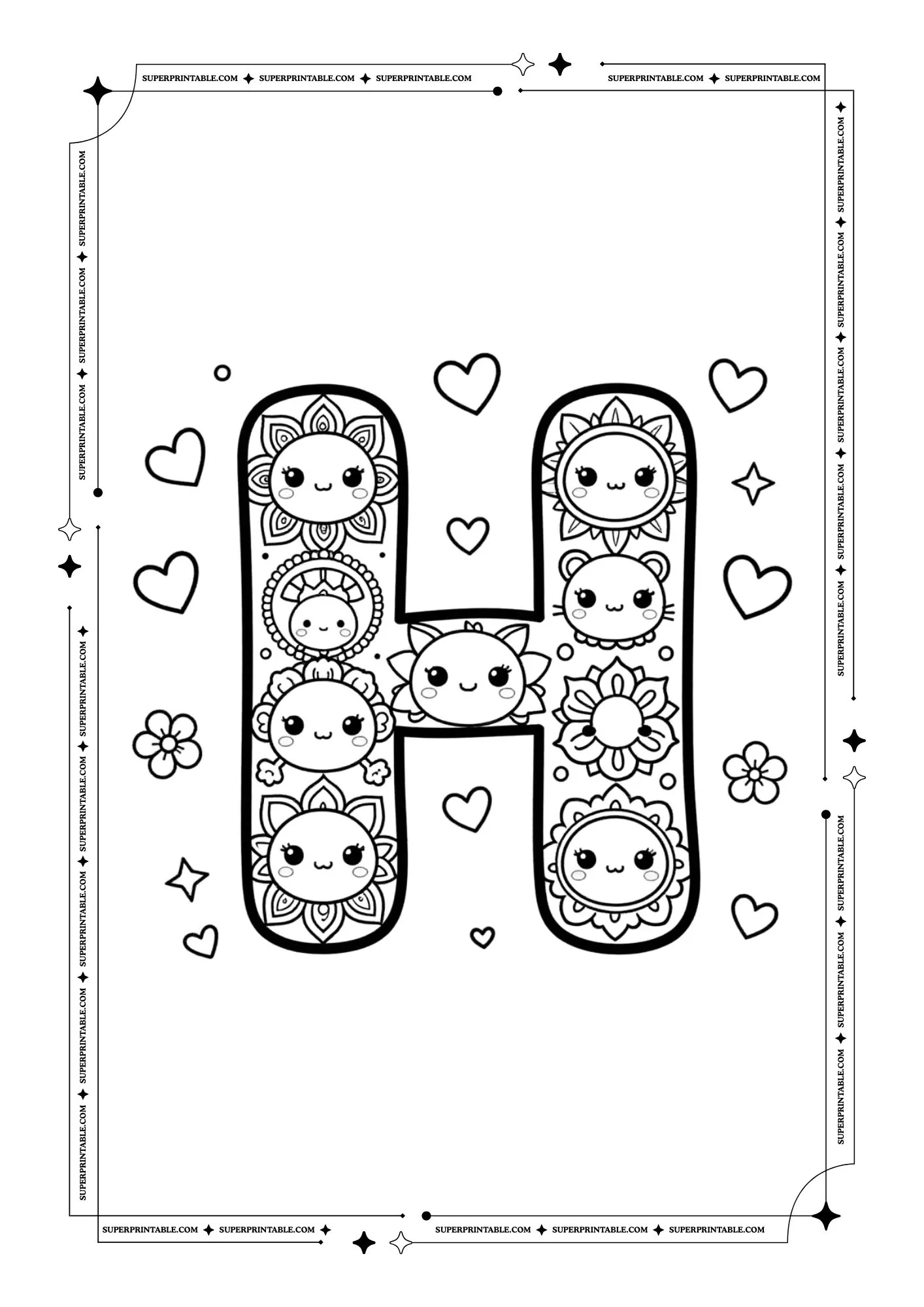 Kawaii Valentine Mandala Alphabet Coloring Pages For Kids 8