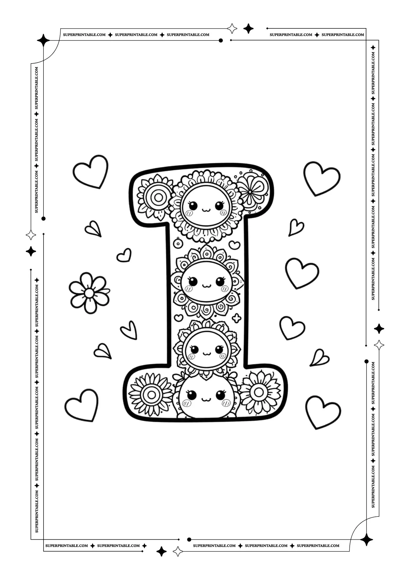 Kawaii Valentine Mandala Alphabet Coloring Pages For Kids 9