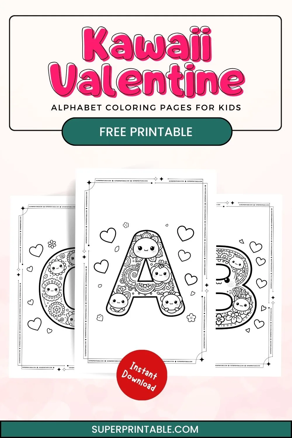 Kawaii Valentine Mandala Alphabet Coloring Pages For Kids Pinterest Image