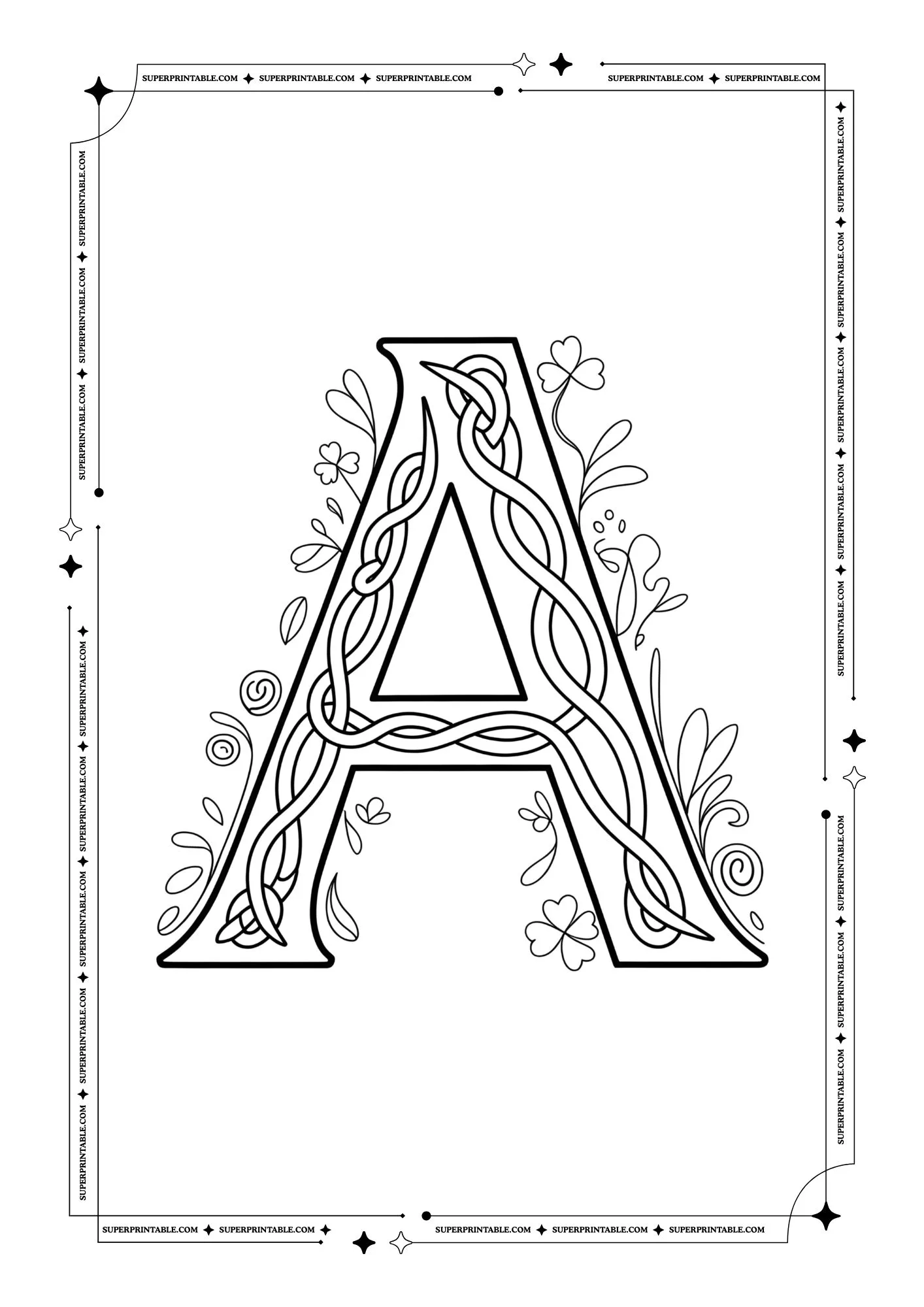 Medieval Vines Alphabet Coloring Pages 1