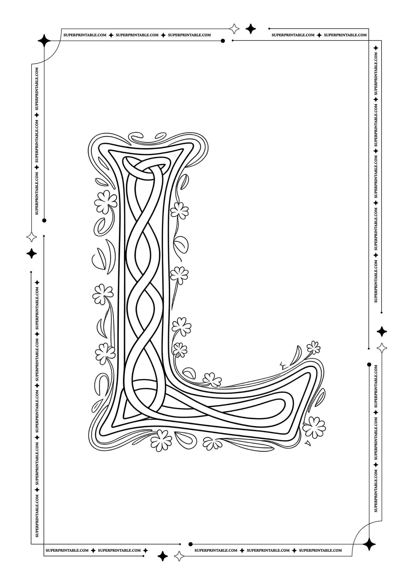Medieval Vines Alphabet Coloring Pages 12