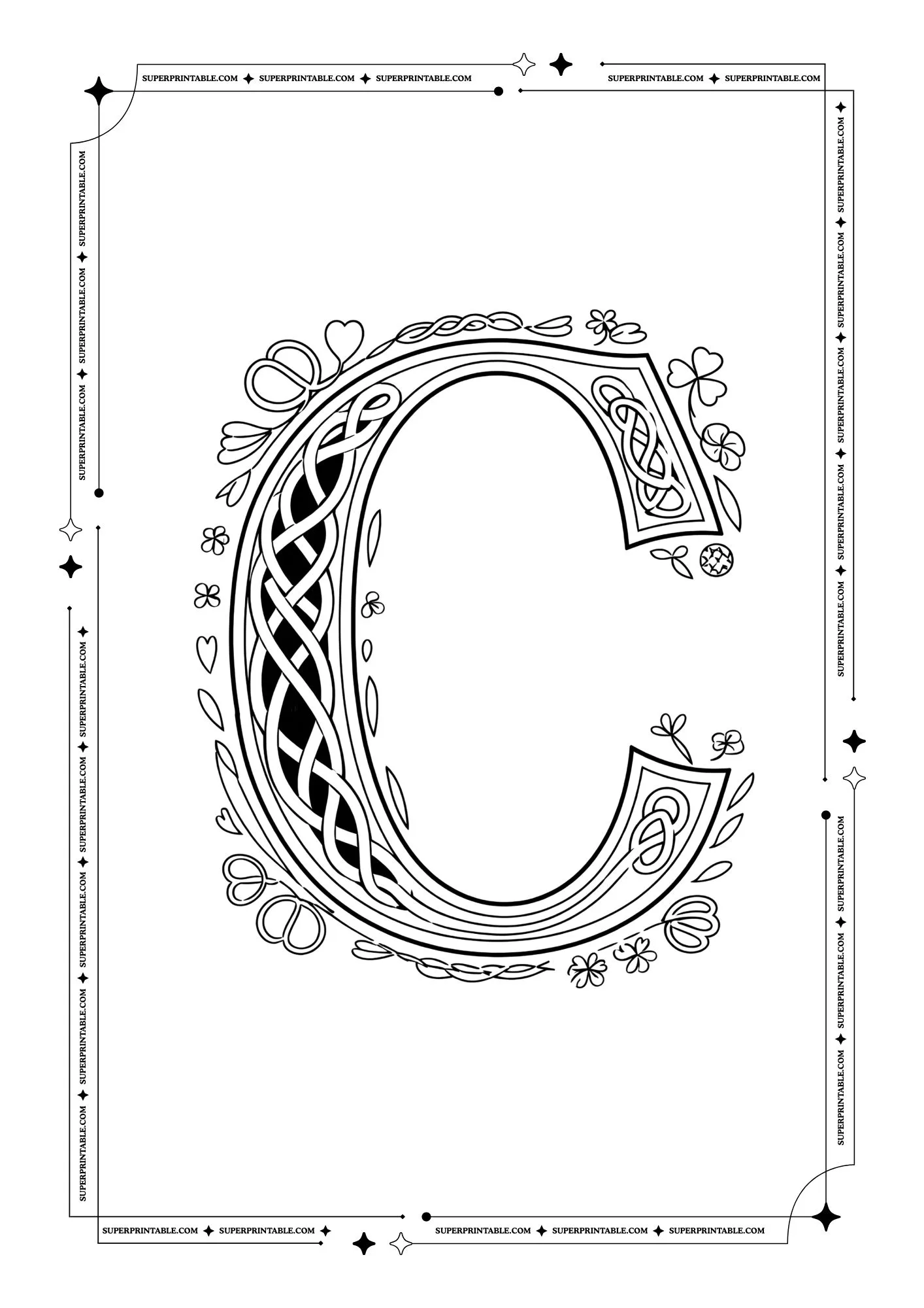 Medieval Vines Alphabet Coloring Pages 3