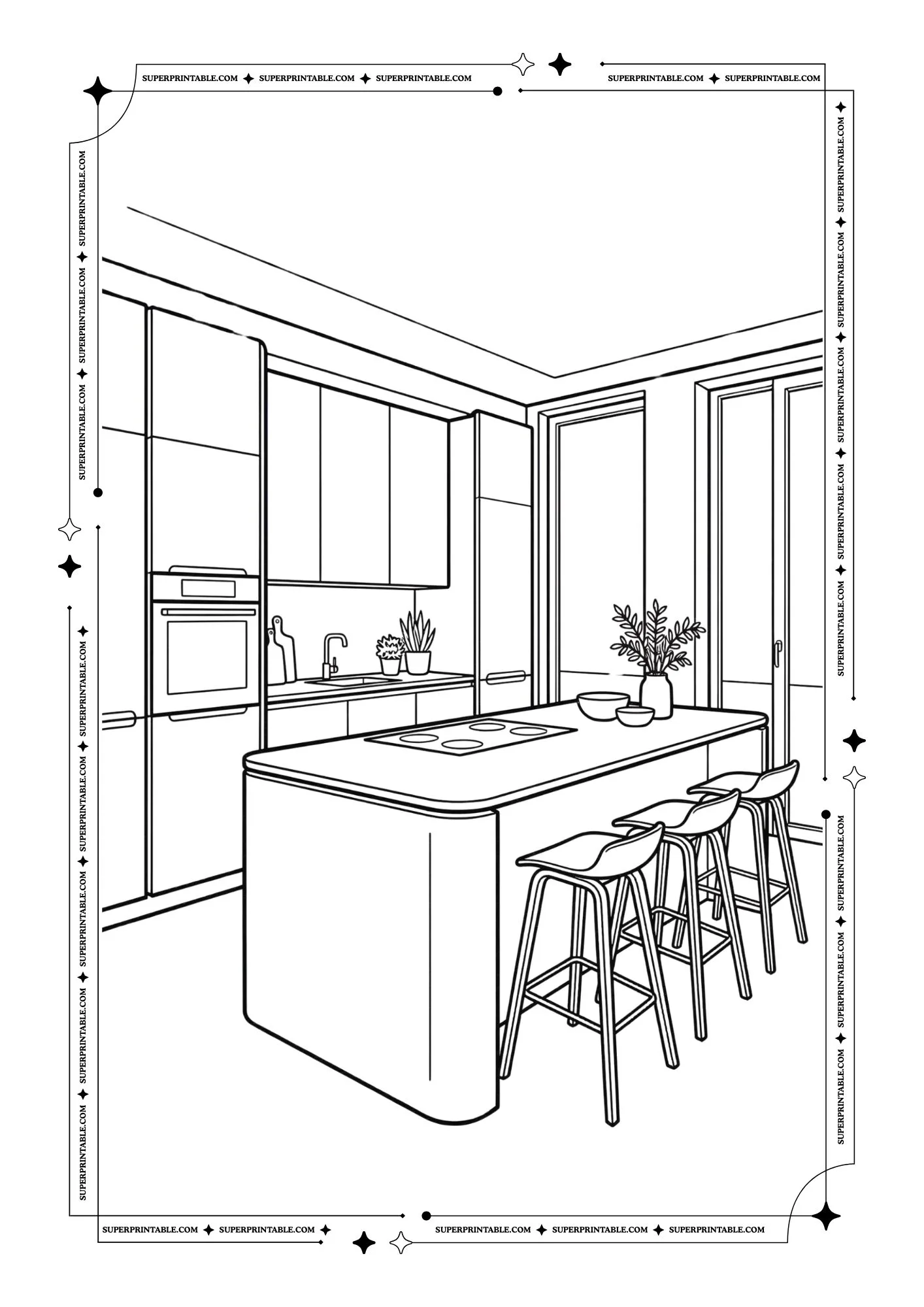 Modern 2026 Kitchen Coloring Pages 1