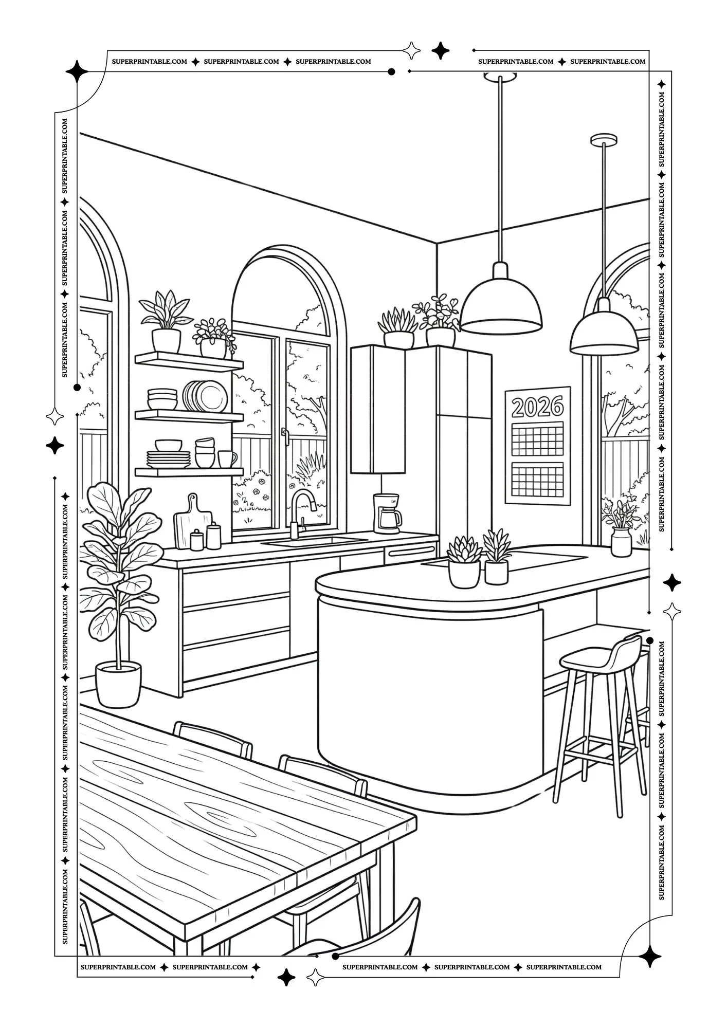 Modern 2026 Kitchen Coloring Pages 4