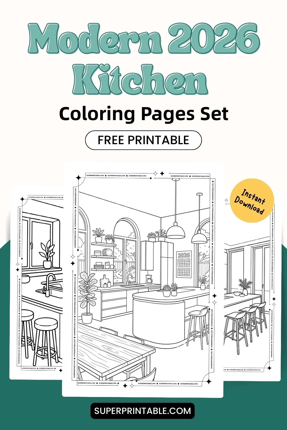 Modern 2026 Kitchen Coloring Pages Pinterest Image