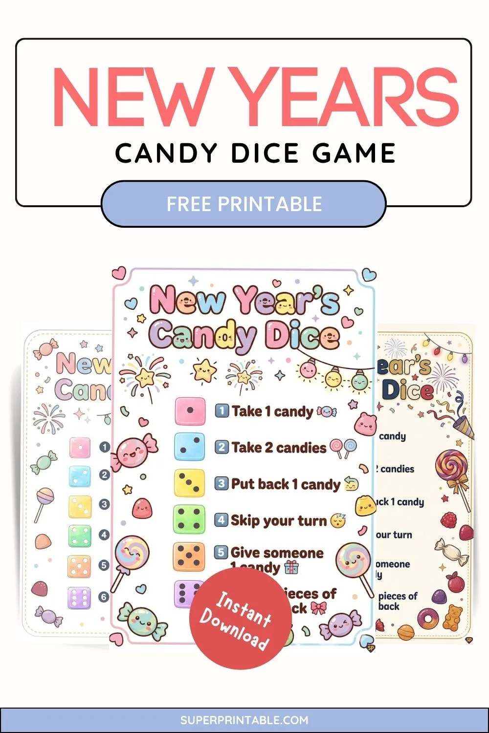 New Years Candy Dice Game Pinterest Image