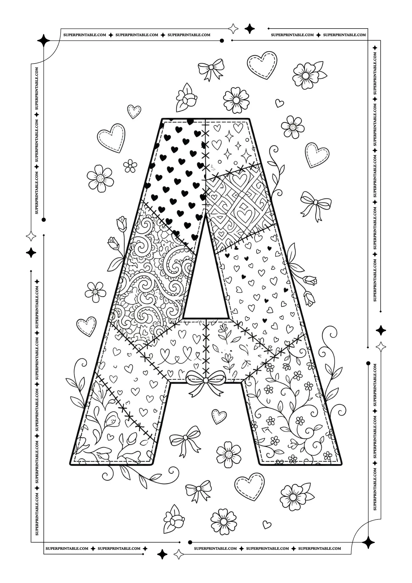 Quilted Valentines Alphabet Coloring Pages 1