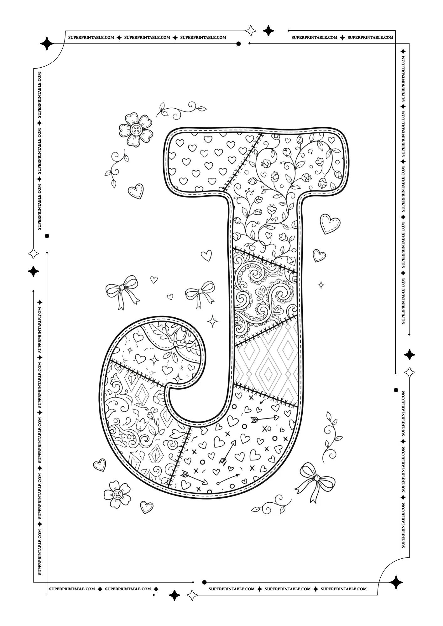 Quilted Valentines Alphabet Coloring Pages 10