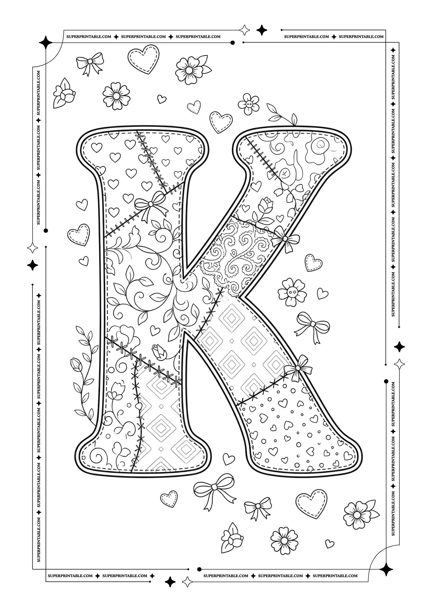 Quilted Valentines Alphabet Coloring Pages 11