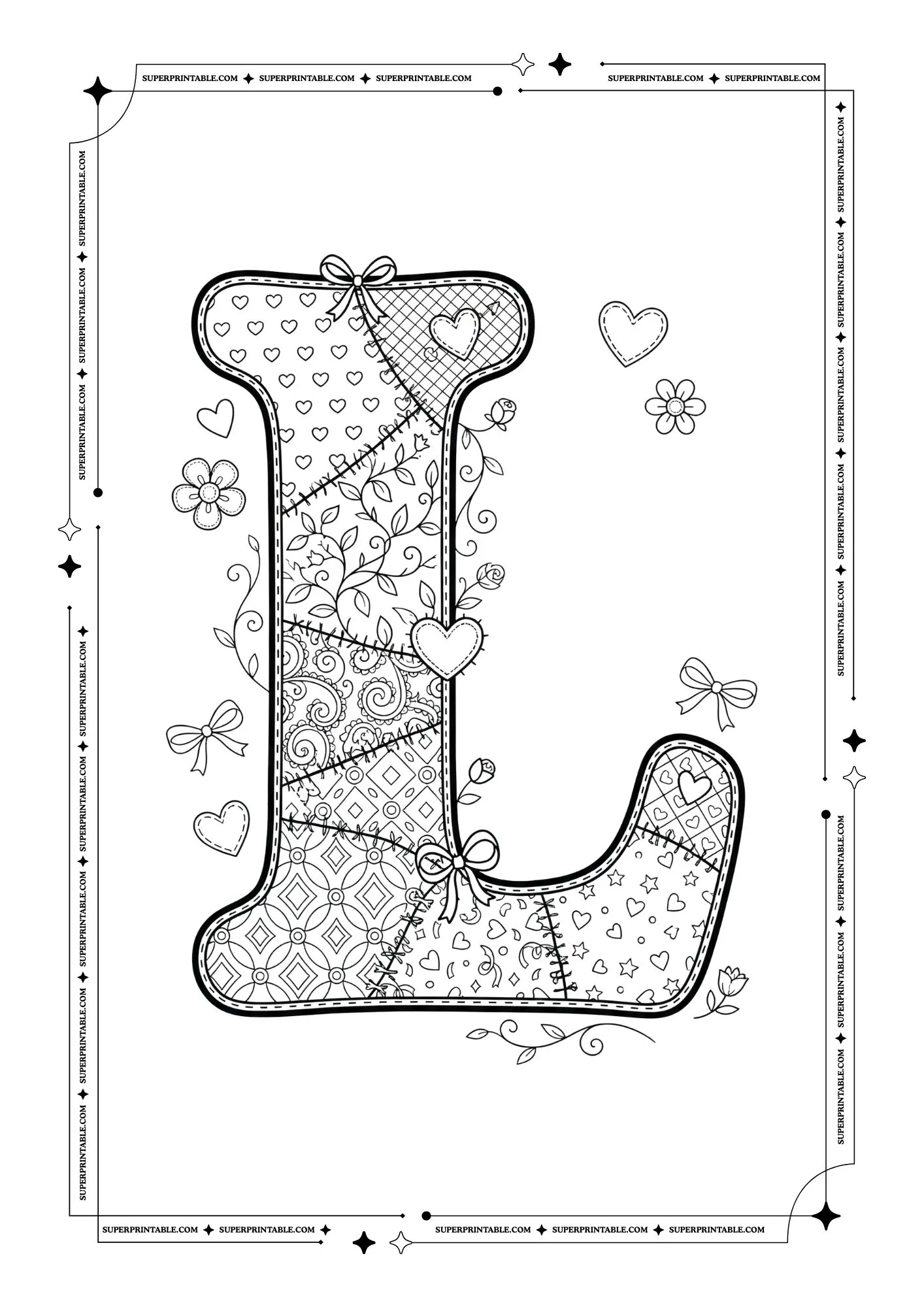 Quilted Valentines Alphabet Coloring Pages 12