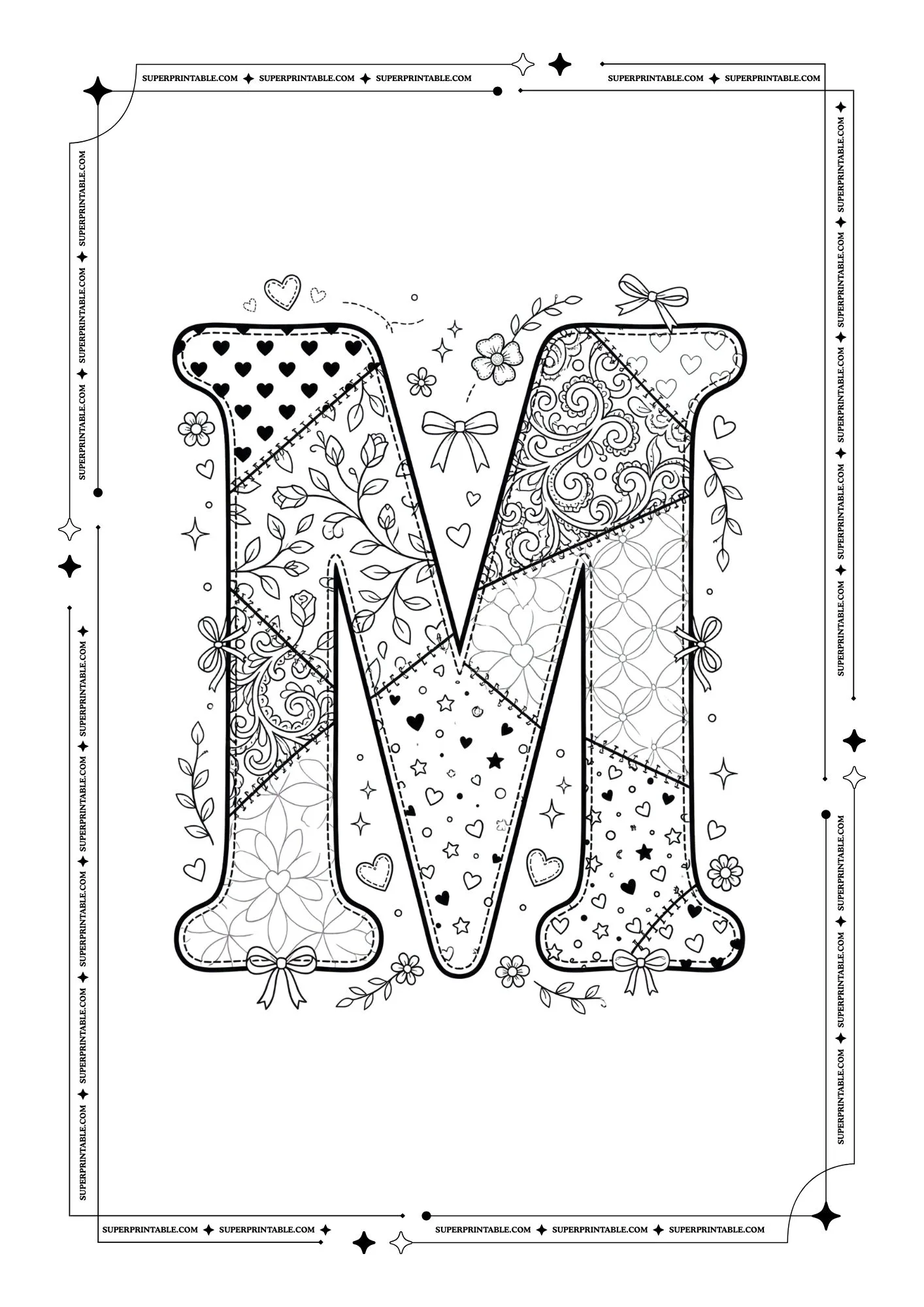 Quilted Valentines Alphabet Coloring Pages 13