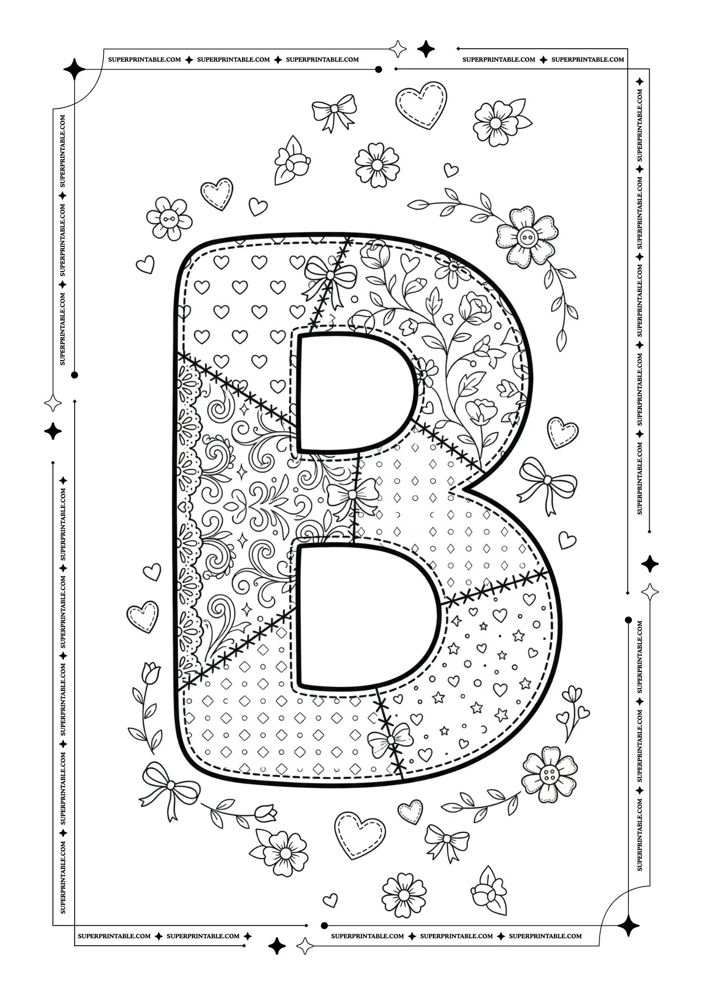 Quilted Valentines Alphabet Coloring Pages 2
