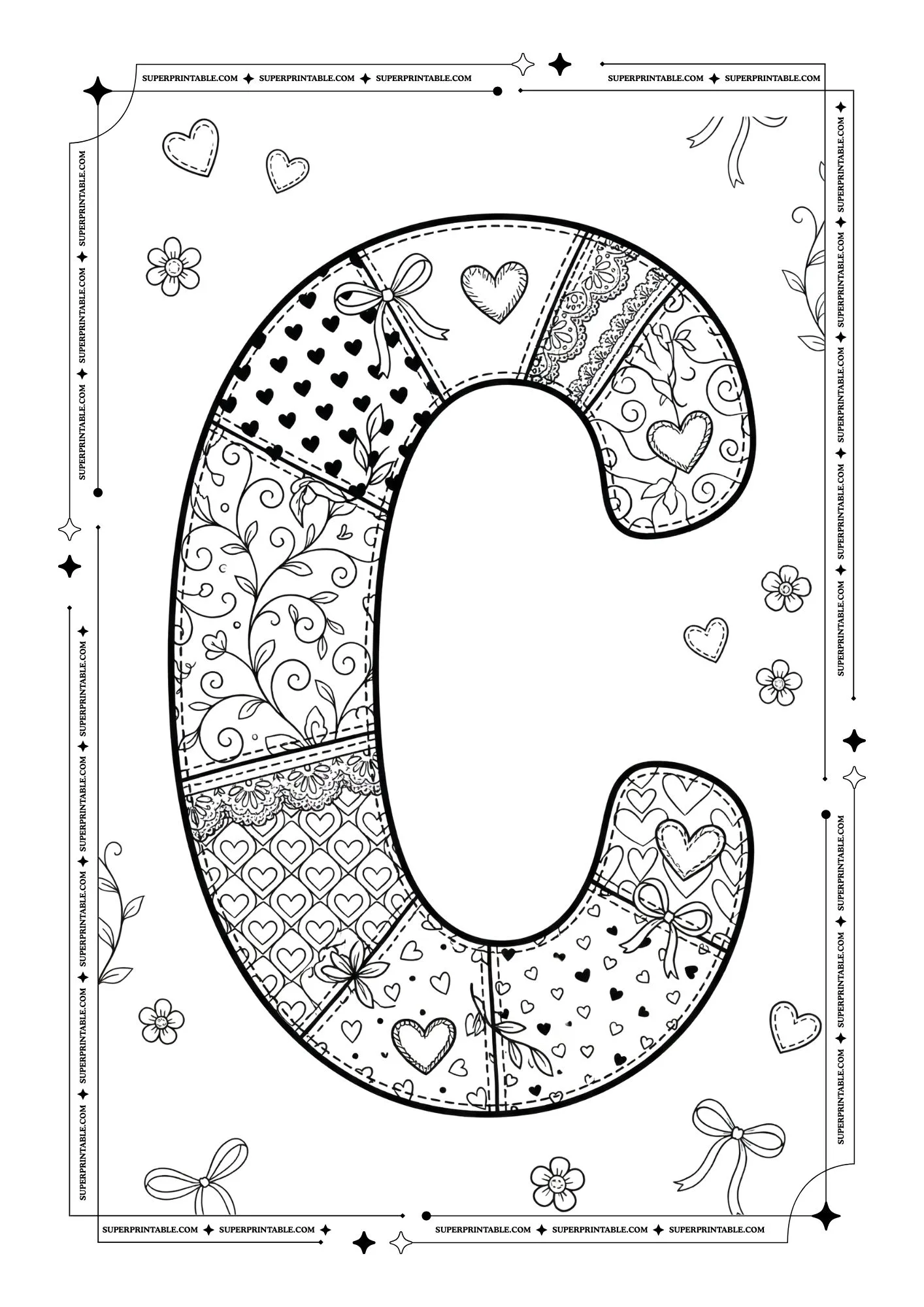 Quilted Valentines Alphabet Coloring Pages 3