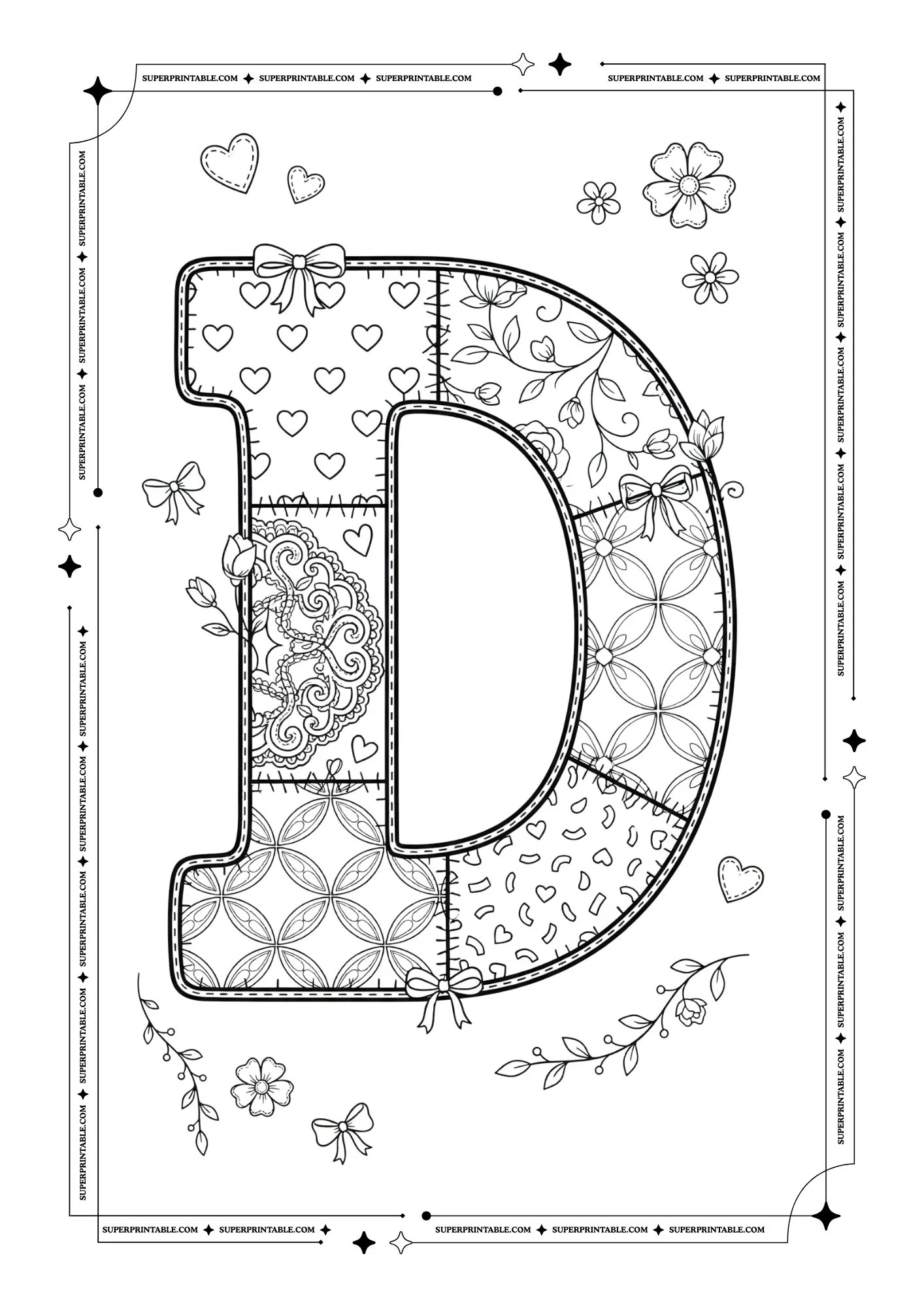 Quilted Valentines Alphabet Coloring Pages 4