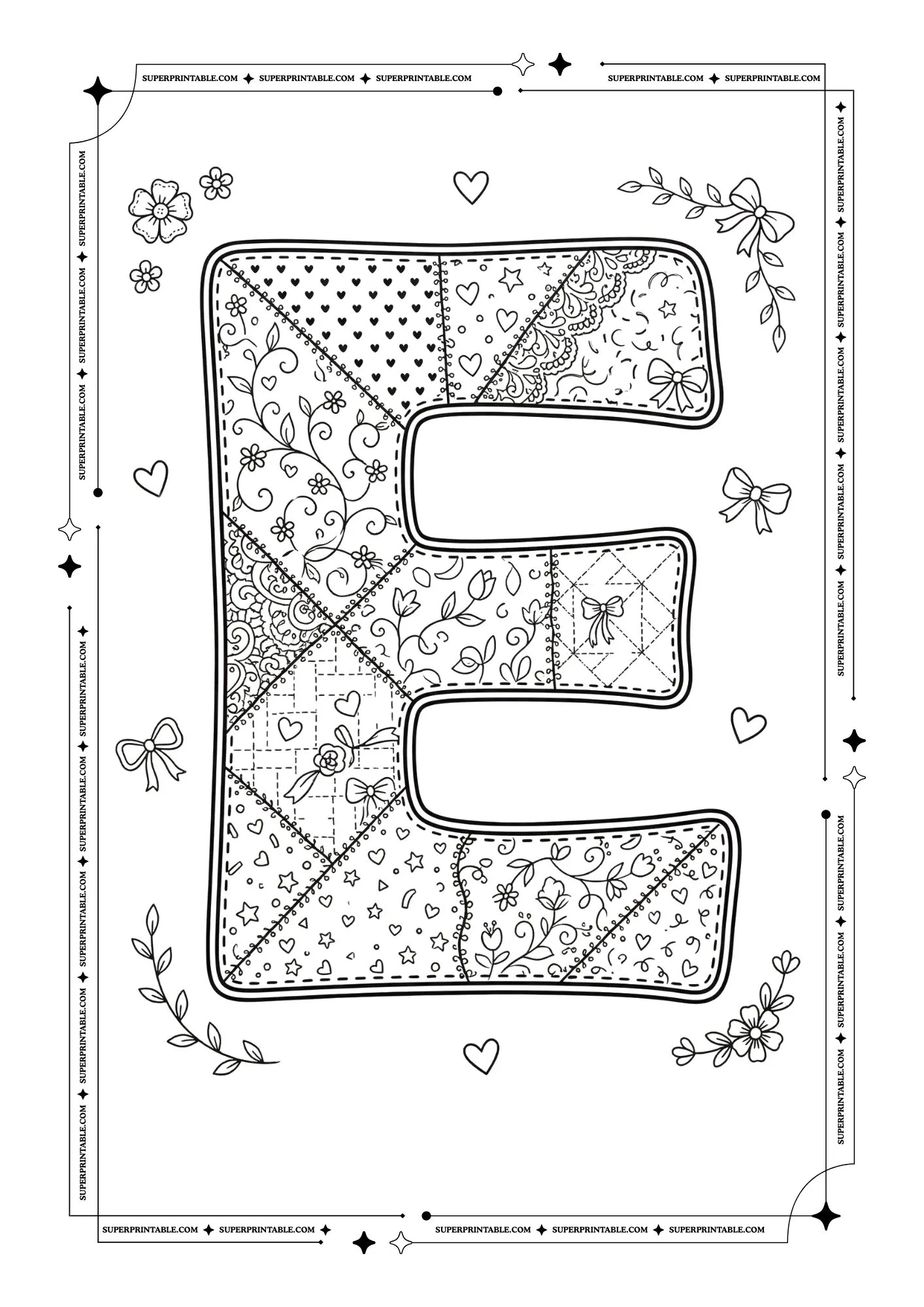 Quilted Valentines Alphabet Coloring Pages 5